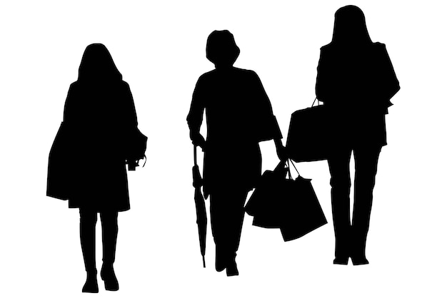 Gruppo di silhouette ragazze con borsa