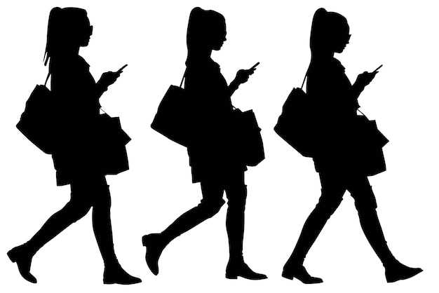 Group of silhouette girls with bag