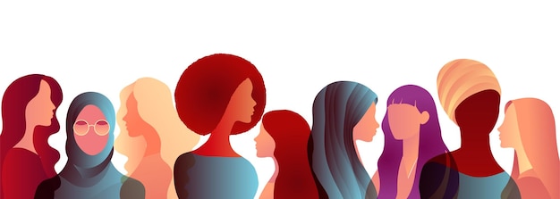 Silhouette di gruppo di donne d'affari multiculturali giornata internazionale della donna colleghi o colleghi di lavoro