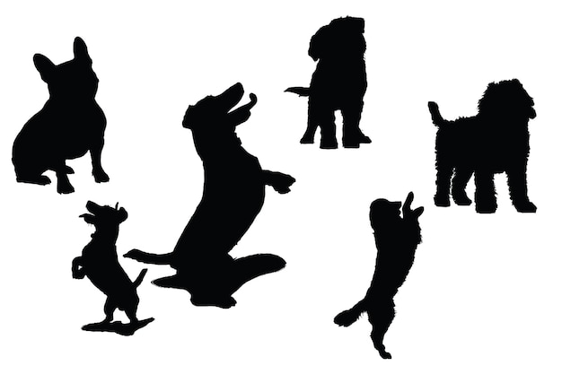 Vector a group of silhouettes of dogs and one of them is saying'dog '
