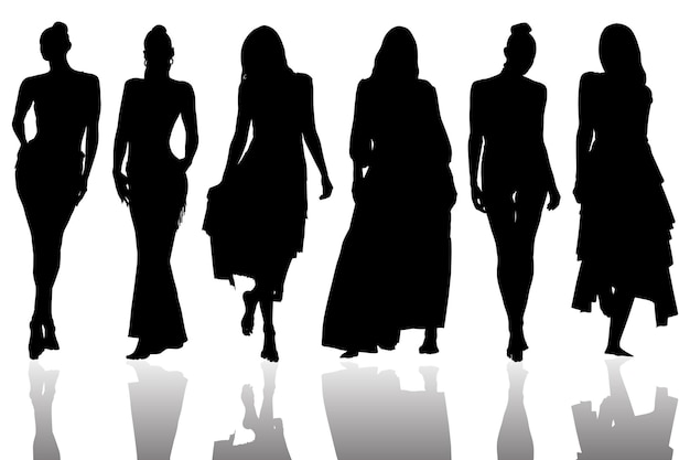 Group of Silhouettes Girl with Reflection