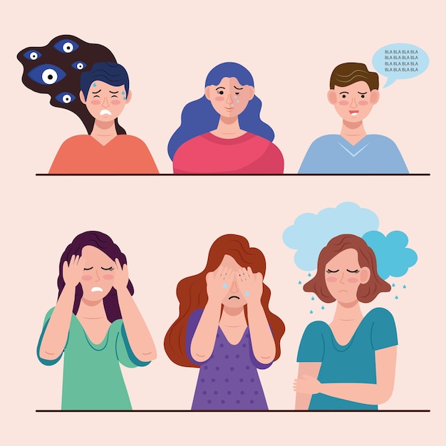 group of six persons with bipolar disorder characters