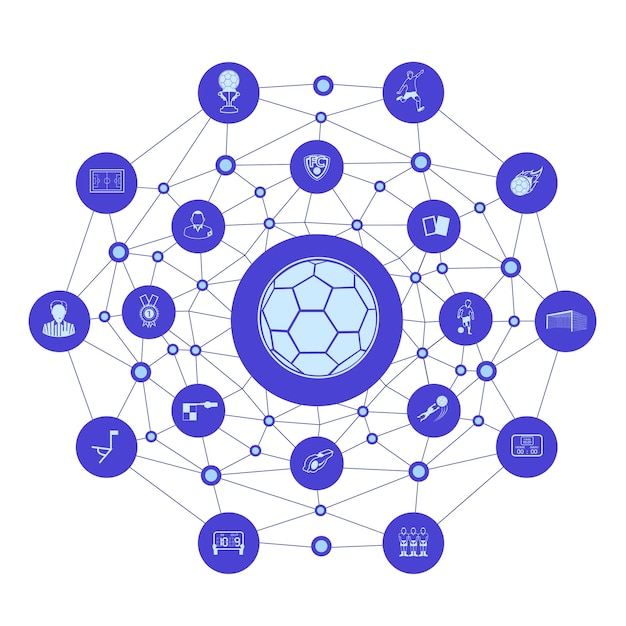 Group of Soccer icons with line polygon backgroundSoccer learning concept