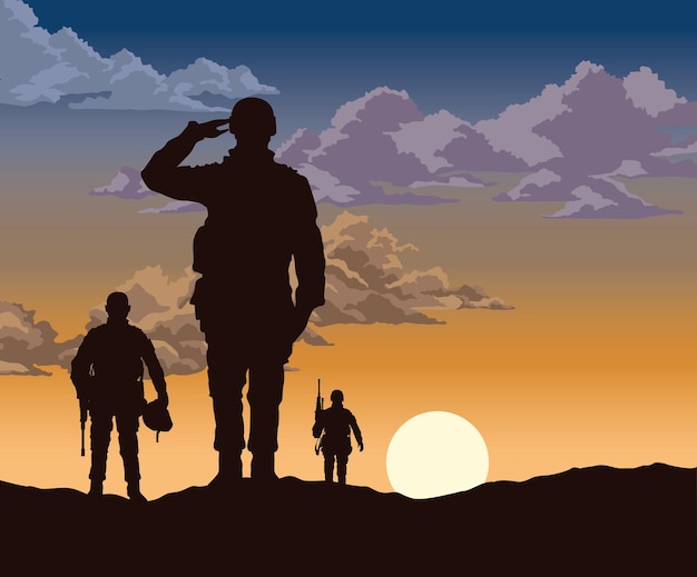 Vector group of soldiers scene