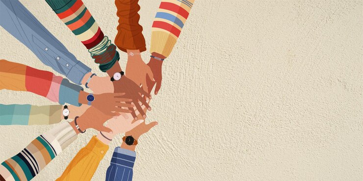 Vector group stack of hands in circle of colleagues concept of agreement or unity