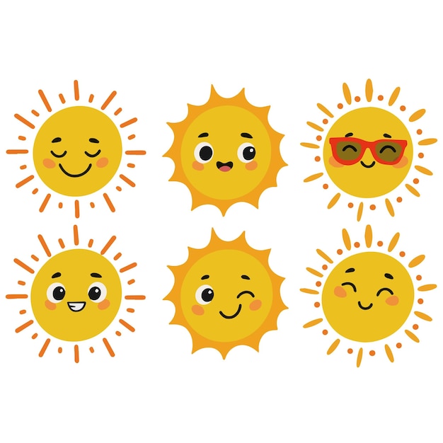 群組貼紙圖標卡通可愛的太陽向量
