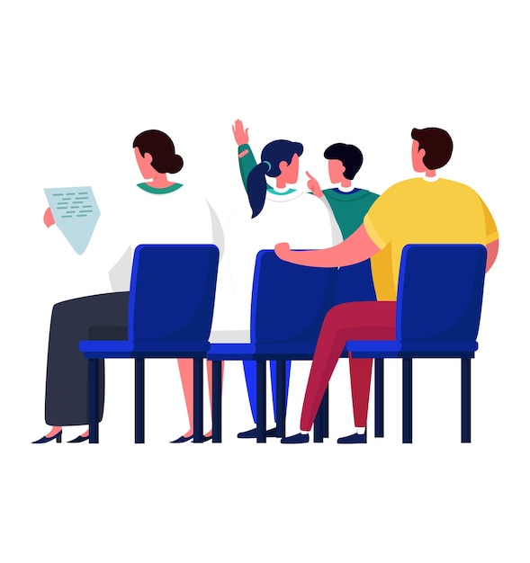 Group of student character place studying lecture people together sitting and learn cartoon vector