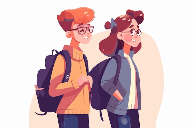 Group of students with college bags and textbooks standing together and smiling Back to school concept Vector illustration