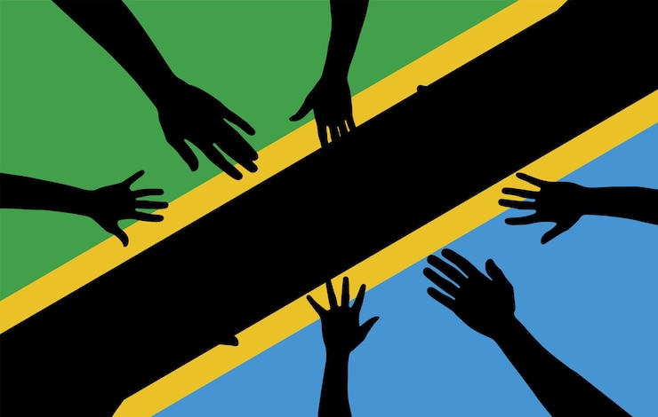Vector group of tanzania people gathering hands vector silhouette unity or support idea