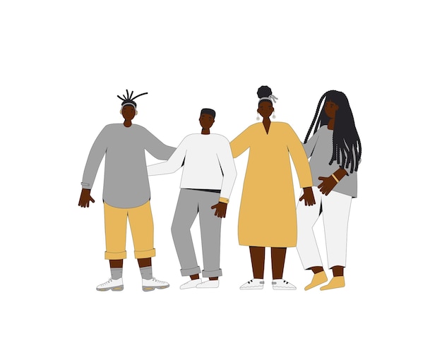 group of teenagers standing together vector line illustration