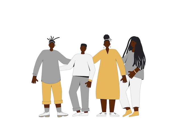 Group of teenagers standing together Vector line illustration