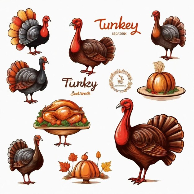 Vector a group of thanksgiving icons including turkeys turkeys turkeys and turkeys