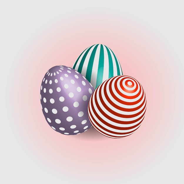 Un gruppo di tre uova di pasqua con effetto 3d