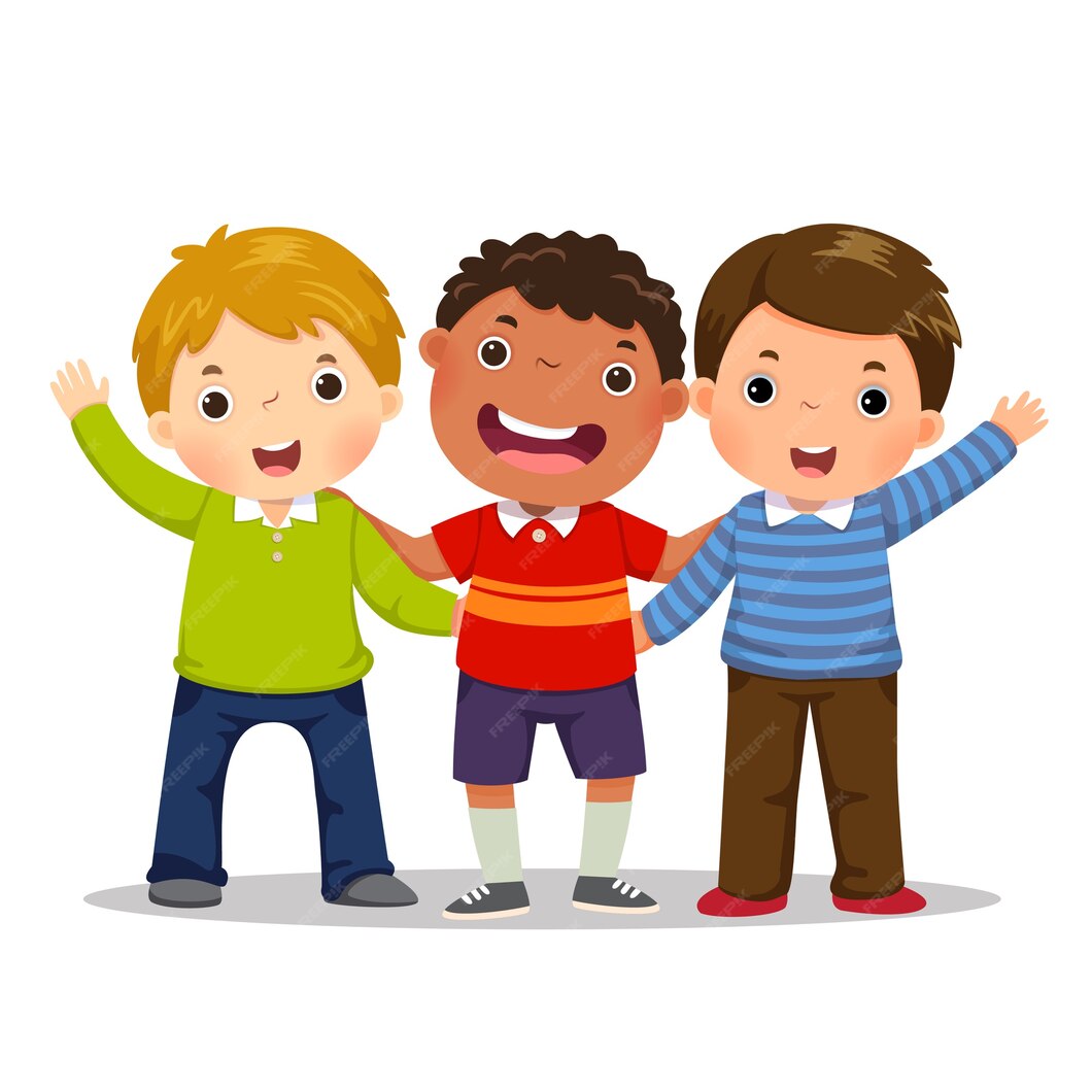 Premium Vector | Group of three happy boys standing together ...