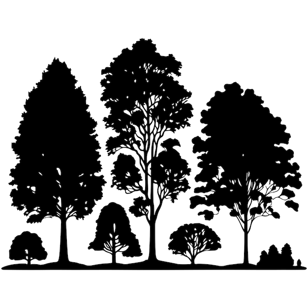 Gruppo di alberi silhouette vettore di sagoma albero