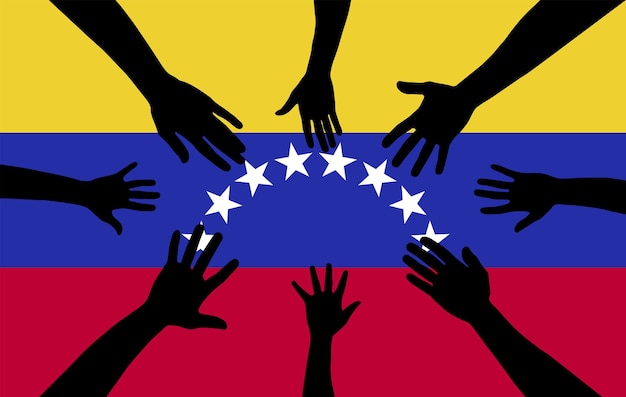 Группа венесуэльцев, собирающих руки, векторное единство силуэта или поддержка идеи