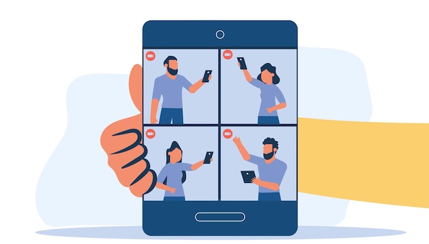 Vettore tecnologia dello schermo aziendale per conferenze di comunicazione vettoriale per videochiamate di gruppo