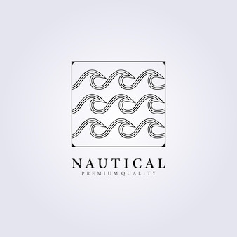 Gruppo onda oceano acqua icona nautica logo illustrazione vettoriale design line art badge