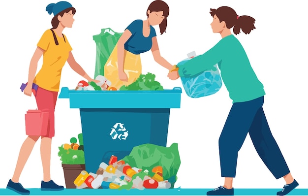 group of woman collect garbage for recycling