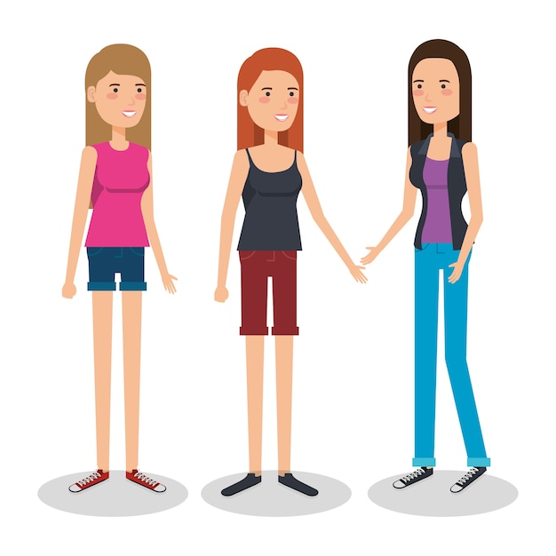 Vector group of women avatars characters