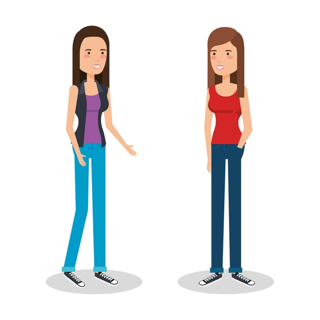 Vector group of women avatars characters