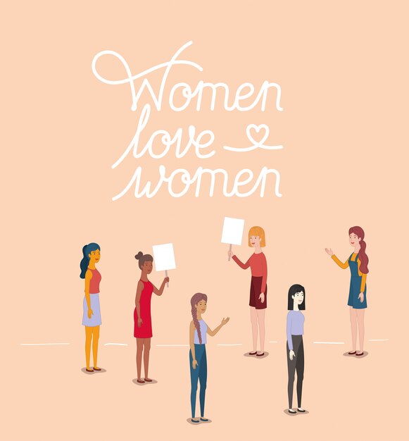 Vector group of women characters with feminist message