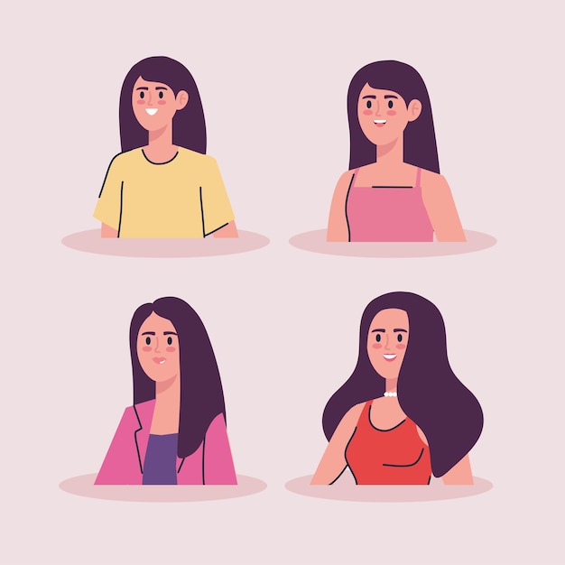 Group of women different age avatars characters