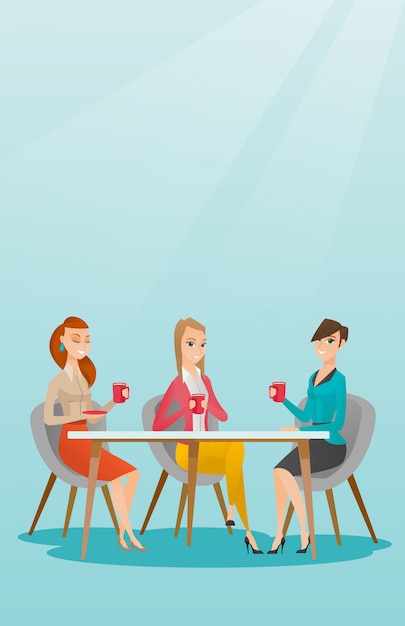 Vector group of women drinking hot and alcoholic drinks.