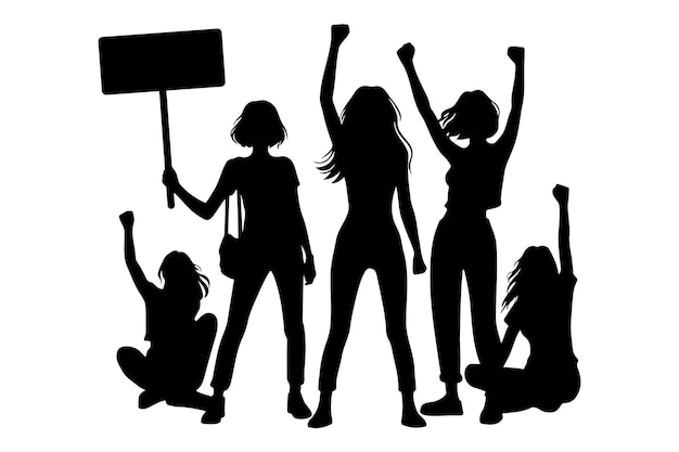 Group of women Protesters or activist silhouette Vector illustration