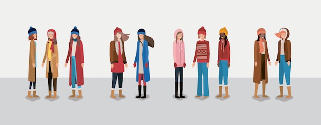 group of women with winter clothes