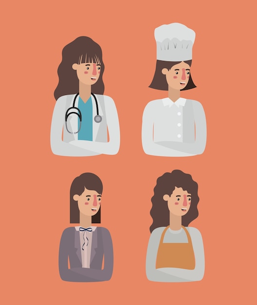 Vector group of women workers avatars characters