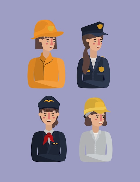 group of women workers avatars characters