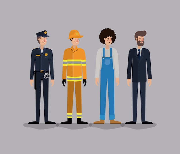 group of workers avatars characters