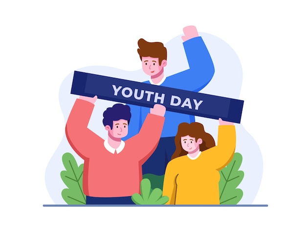 Vector group of young people celebrating world youth day