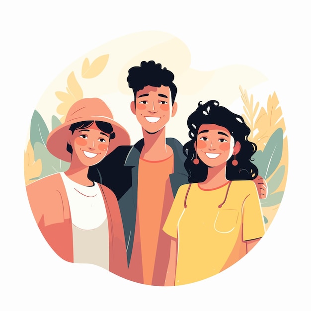 Vector group of young people vector illustration in a flat cartoon style