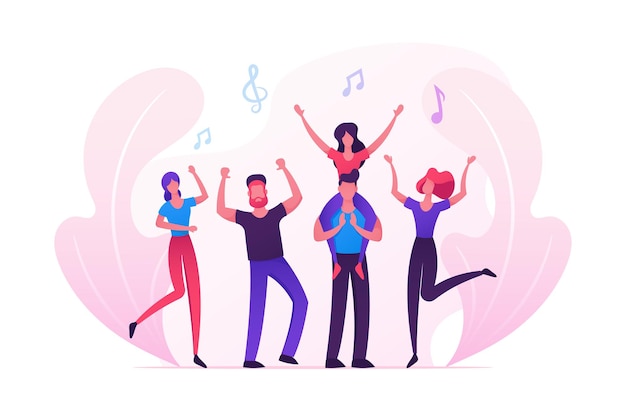 group of young people visiting music event