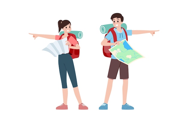 Group of young tourist characters Traveling tourists with travel backpack going on vacation trip after covid19 virus was diminish Vacation people isolated vector Summer character woman and man