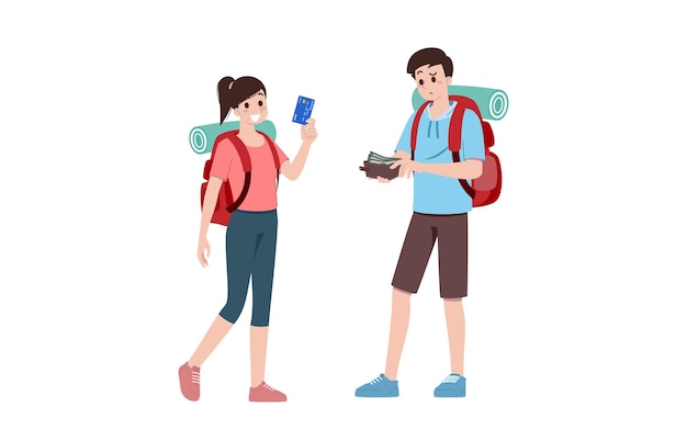 Group of young tourist characters Traveling tourists with travel backpack going on vacation trip after covid19 virus was diminish Vacation people isolated vector Summer character woman and man