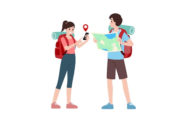 Group of young tourist characters Traveling tourists with travel backpack going on vacation trip after covid19 virus was diminish Vacation people isolated vector Summer character woman and man