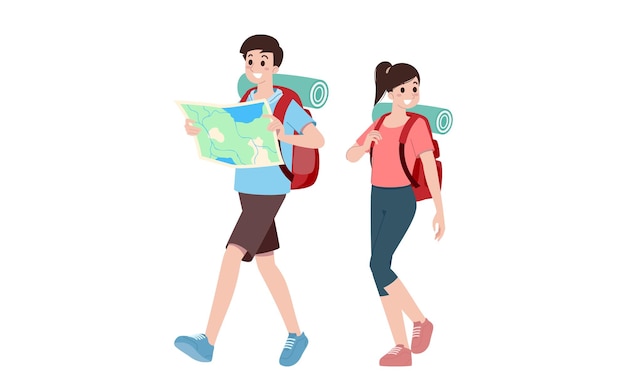 Group of young tourist characters Traveling tourists with travel backpack going on vacation trip after covid19 virus was diminish Vacation people isolated vector Summer character woman and man