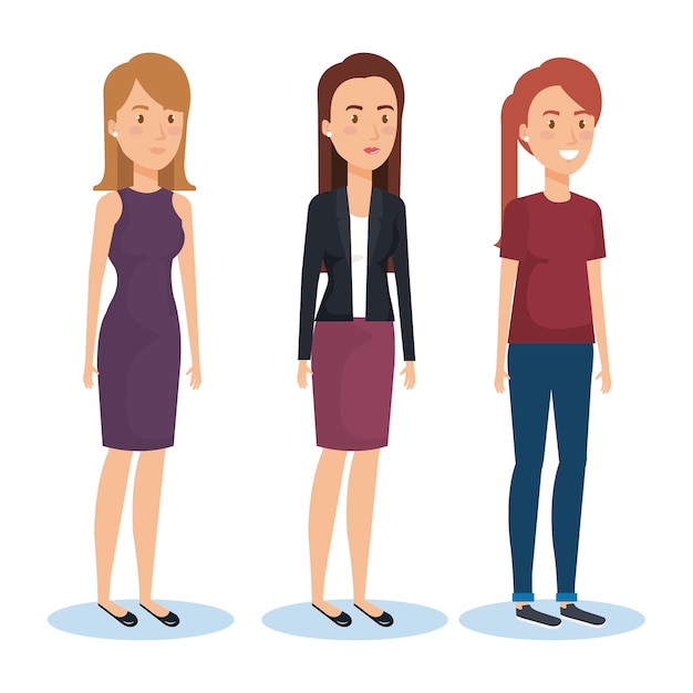 group of young women poses and styles vector illustration design