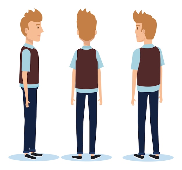 Group of youngs men poses styles vector illustration design