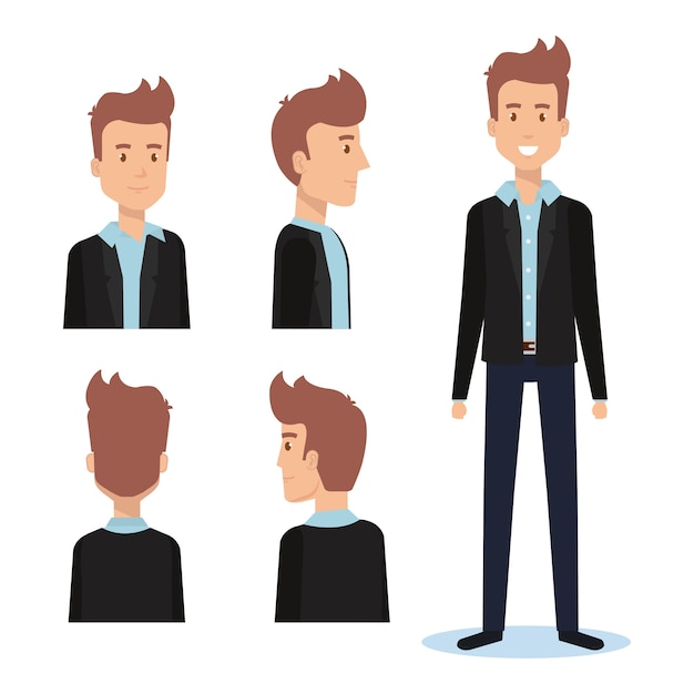 Group of youngs men poses styles vector illustration design