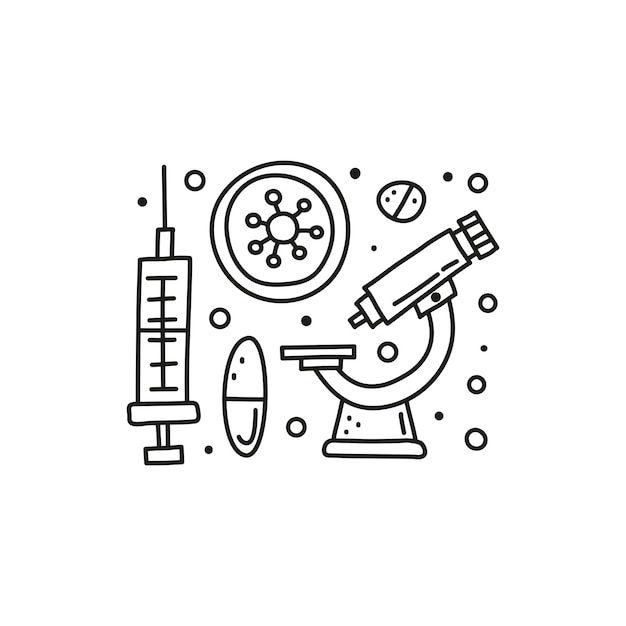 Groups of doodle outline medical icons