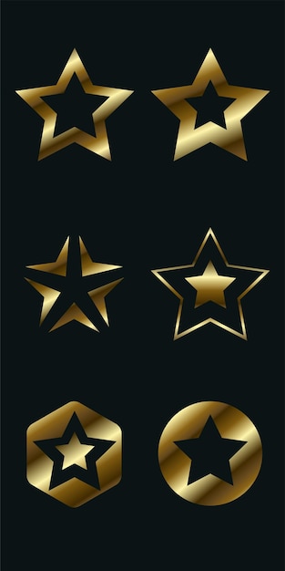 Группы роскошных звезд ШЕСТЬ золотых звезд светятся премиальными звездами в форме символов иконки вектора