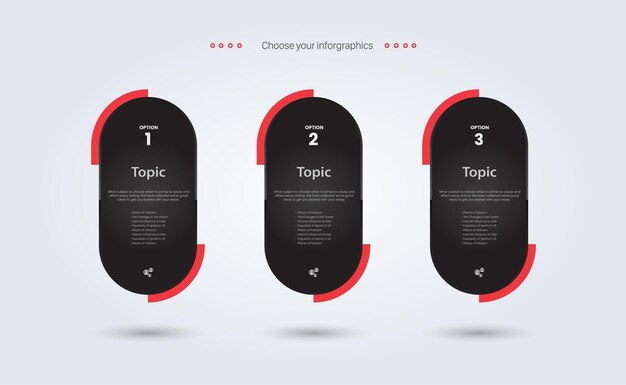 GROUPs of Vector infographic three dark element design and dark infographic options with 3 level