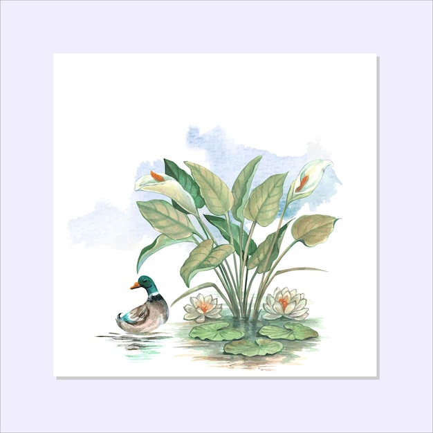 Vector grouse aquarelkaart in elegante lente, bruiloft, babydouche, bewaar deze datum, frame, patroon