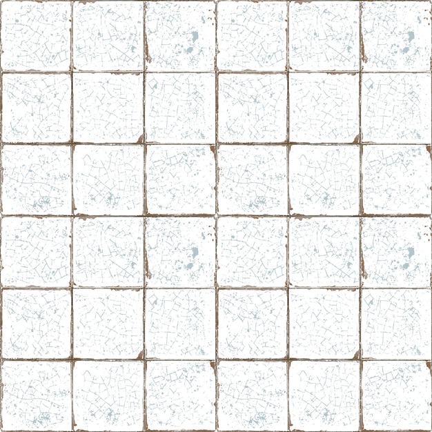 Grout old brown ceramic tile joints with chipped tile edges and cracks on the surface of the tiles