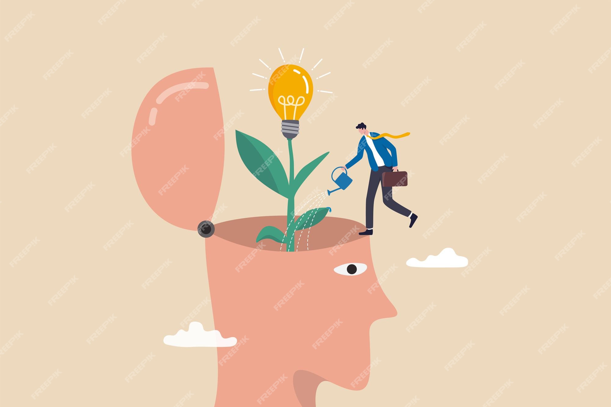 Premium Vector | Grow new idea, plant innovative creativity, develop  imagination to solve business problem, growth mindset or critical thinking  concept, businessman watering seedling plant with lightbulb idea flower.