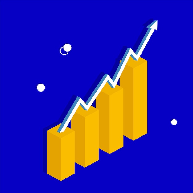 Growing financial schedule 3d graph and arrow, growing yellow graph